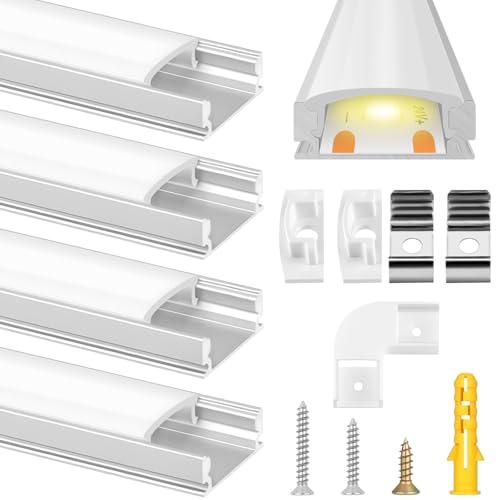 flintronic Profilo LED 4 x 0.3 m, Rettangolari in Alluminio Canale/Guida, Con Copertura, Connettore Angolare, Materiale di Montaggio per Strisce LED