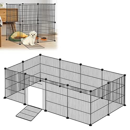 Froadp Recinzione per Animali Domestici Conigli da Esterno 142x72x36cm in Metallo 12 Pezzi Recinto a Griglia con Porta per Cavie, Animali da Compagnia, Gabbia per Cuccioli, Hamster (Nero)