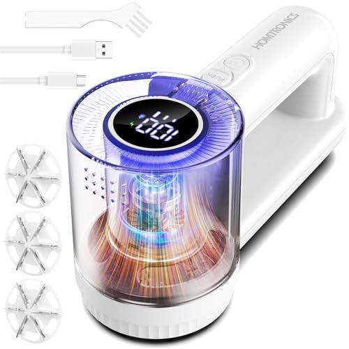 Homtronics Levapelucchi Elettrico, Togli Pelucchi Elettrico Ricarica USB, 3 Velocità Regolabili, Levapelucchi Domestico con 3 Lame Sostituibile per Abbigliamento Lana Maglioni Tessuti,Bianco