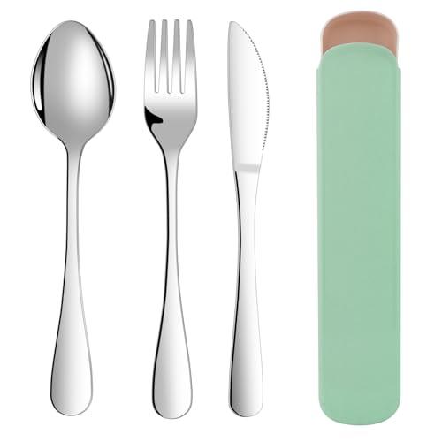 ABOHU Set Posate da 3 Pezzi con Coltello Forchetta Cucchiaio, Posate in Acciaio Inox per la Cucina, Set di Posate da Viaggio Portatile con Borsa Portaoggetti, Finitura Lucida Lavabili in