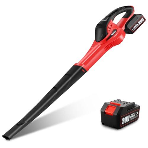 TEENO Soffiatore di fogli senza fili, 20 V, 3,0 Ah, con batteria e caricabatterie, velocità di 13000 giri/min, rosso, Aspiratore elettrico velocità aria max regolabile 288 km/h