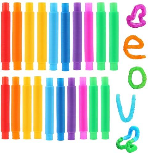 20Pcs Tubi Gioco per Bambini, Colorati Pop Tube, Mini Tubi Pop Giocattolo per Bambini Giocattolo educativo e sensoriale Elastico,Giocattoli sensoriali Adatti a Bambini,Ragazzi e Adulti(Ø 1,2 & 1,9 cm)