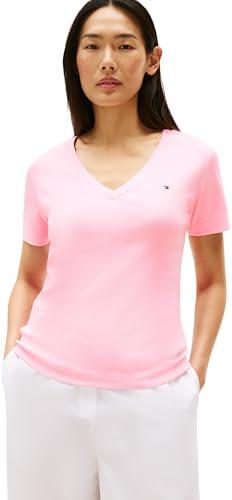 Tommy Hilfiger Donna T-Shirt Maniche Corte New Slim Cody V-Neck Scollo a V, Rosa (Classic Pink), L