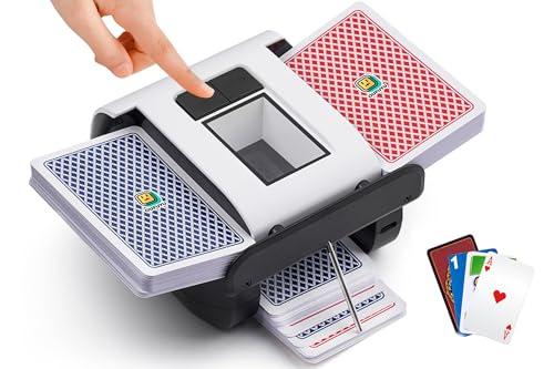 OUFUYU Mischia Carte Automatico, Mescolatore Carte da Gioco Elettrico per 1-2 Mazzi, modalità Auto e Manuale, Ricaricabile, Basso Rumore per Poker, Uno, Blackjack, Skip-Bo, Phase 10, Texas Hold'em