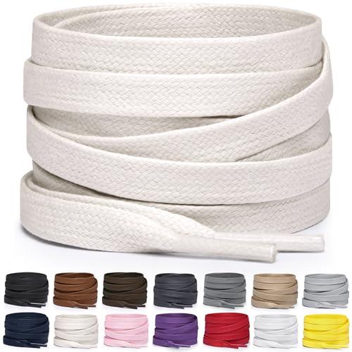 Miscly Lacci Piatti in Cotone Cerato per Stivali, Sneaker e Scarpe - Disponibili in Diverse Lunghezze e Colori (Bianco Sporco, 114 cm)
