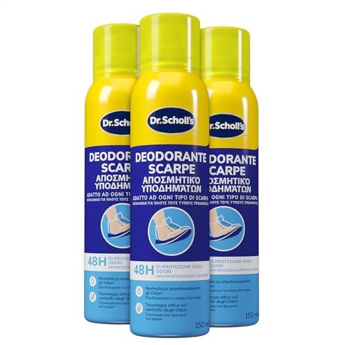 Dr. Scholl's, Deodorante Spray per Scarpe con Tecnologia Attiva sul Controllo degli Odori, Elimina e Protegge dai Cattivi Odori per 48h, Adatto ad Ogni Tipo di Scarpa, 3 Flaconi da 150 ml