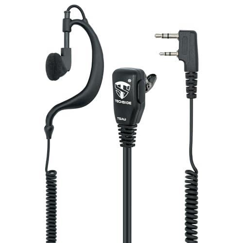 TechSide Microfono Auricolare Avvolgente a 2 pin Kenwood | Per Radio ricetrasmittenti | Compatibile con TI-F8+ Midland G10, G11V, CT890, BaoFeng UV-82, UV5RA | Vigilanza Sicurezza SoftAir