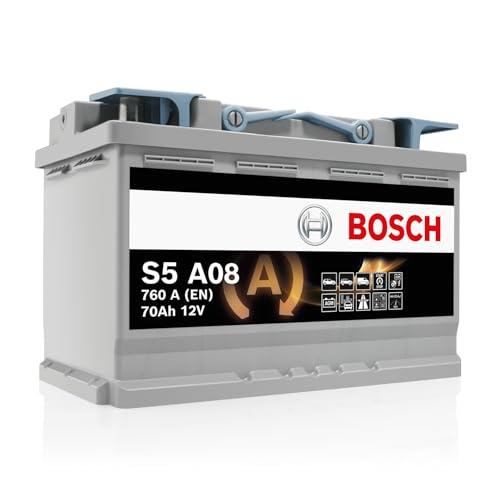Bosch S5 A08 Batteria Auto AGM 70 A/h - 760 A - 12 V, Batteria AGM al Piombo-Acido per Veicoli con Sistema Start/Stop, Polarità: Sinistra (-) Destra (+), 278 x 175 x 190 mm