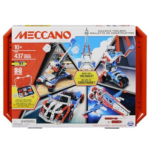 BANDAI - Meccano Valigetta di Costruzione - Kit di Costruzione 5 in 1 Veicoli, Robot, Torre Eiffel - 437 pezzi, attrezzi, istruzioni - Kit Attività assemblaggio - Giocattolo Bambini 10+ - APM20106