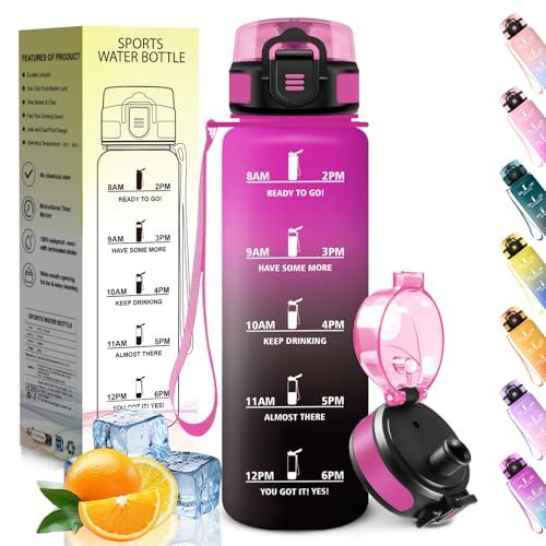 HoneyHolly Borraccia 1 Litro, A Prova di Perdite, Borracce Palestra, senza BPA, Borraccia Motivazionale, Indicatore del Tempo, Bottiglia Acqua per Palestra, Ciclismo, Ufficio, Esterno, Borracce