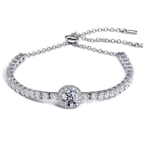 Bracciale tennis in moissanite, diamante moissanite coltivato in laboratorio da 2CT e 8mm, argento 925 placcato in oro bianco 18K, bracciale regolabile per donna, alla moda, regalo di gioielli.