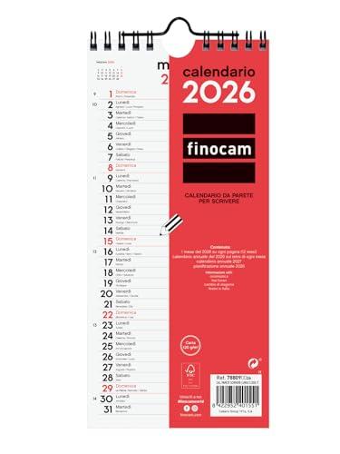 Finocam - Calendario da parete 2026 Layout Mensile Gennaio - Dicembre 2026 12 mesi | Calendario 2026 per annotazioni | Planner mensile Neutro - Italiano, Muro scrivere, Lungo S - 110x235 mm
