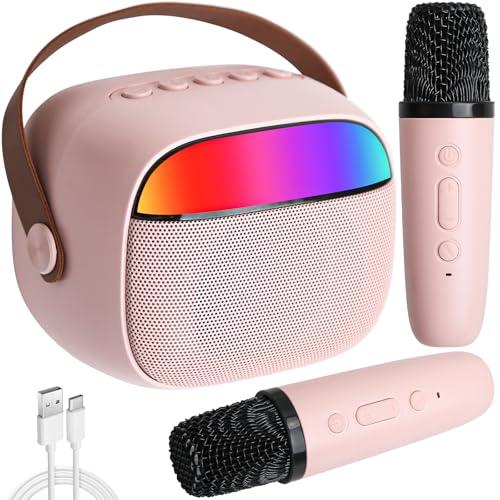 Karaoke con Microfono Bambini,Macchina per Karaoke per Bambini e Adulti con 2 Microfoni Wireless,Altoparlante Karaoke Portatile,Regalo Bambina 3-12 Anni,Giocattoli per le Riunioni di Famiglia