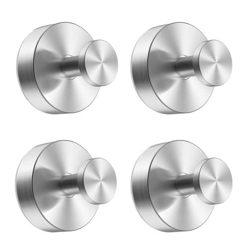 Siblaies 4 ganci a ventosa, ganci ventosa, rimovibili senza fori, ganci per asciugamani, in acciaio inox, per cucina, bagno, finestra liscia, vetro (argento)