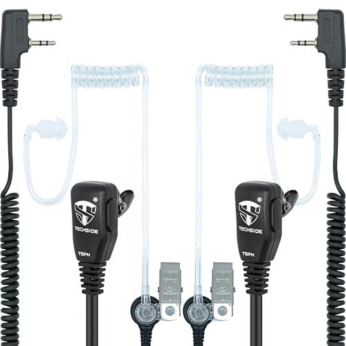 TechSide Microfono Auricolare Pneumatico cavi spiralati Estensibili 200cm walkie talkie Compatibile con Kenwood 2 pin BaoFeng UV-5R UV-82 888S Midland G10 G11V CT890 Vigilanza Sicurezza Caccia (2PZ)