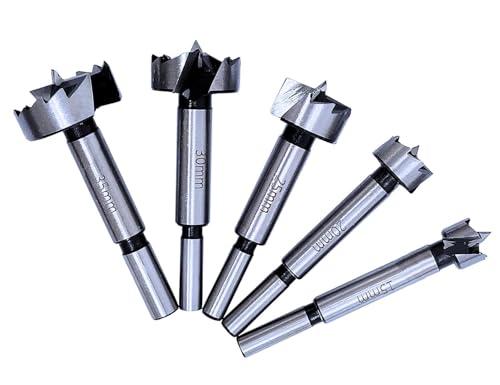 Set di 5 punte per trapano Forstner per legno (Ø15/20/25/30/35 mm) Set gambo rotondo con scatola di legno