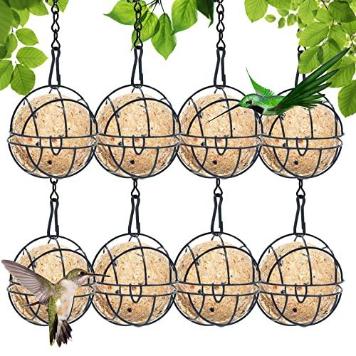 Mangiatoia per Uccelli,8 pezzi Mangime per Uccelli, Mangiatoia per Palle di Grasso con Coperchio a Ribalta e Gancio in Ferro,Mangiatoia per Uccellini da Esterno, per Recinzioni,Giardino, Fringuelli