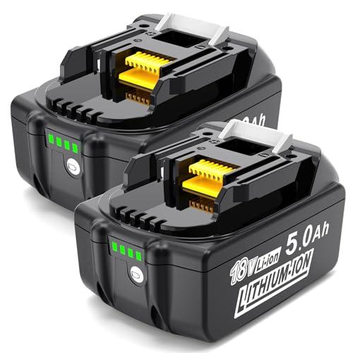 MoeuGreenBattX Batteria di ricambio per Makita 18v: 5.0Ah agli ioni di litio compatibile con BL1850B BL1850 BL1860B BL1860 BL1840 BL1830 BL1820 194205-3 LXT-400 (2 pezzi)