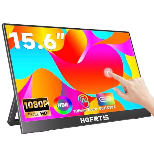 HGFRTEE 15,6 pollici monitor portatile touch screen FHD 1920 x 1080 IPS – display touch screen con USB-C/HD, montaggio VESA, modalità di protezione degli occhi per console, 15,6T