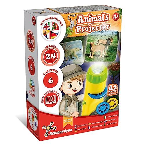 Science4you Proiettore Torcia Animale per Bambini 4+ Anni - Giocattolo com 24 Immagini di Animale e Poster, Proiettore Torce per Bambini, Giocattoli Educativi e Scientific per Regazzi 3 4 5+ Anni