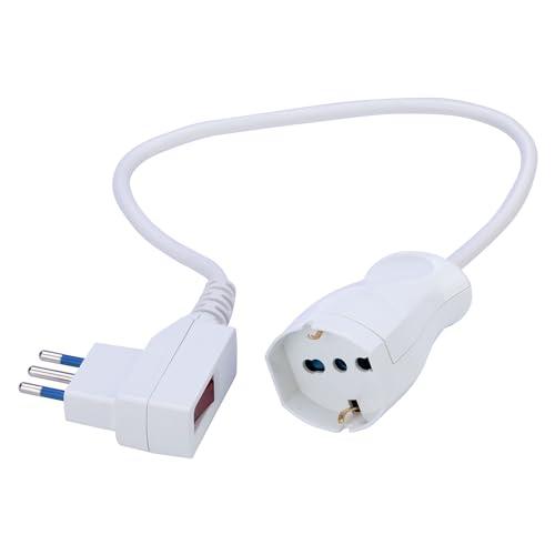 POLY POOL - PP2632X Mini Prolunga Elettrica MULTISIZE con Cavo Elettrico Bianco 40 CM - Spina 10A Salvaspazio e Presa Grande Schuko 10A/16A 2P+T Pluristandard - Prolunga con Interruttore di Sicurezza