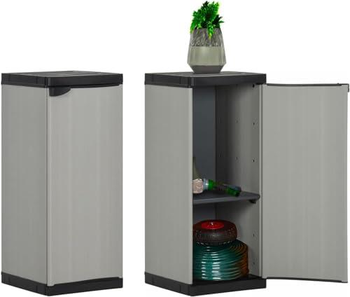 Avilia Armadio da Esterno 1 Anta - Mobile Modulare Adatto per Esterni ed Interni, Ripiani Regolabili, Porta Bombola Gas 10Kg, in Resina PVC e PP, con Kit Montaggio, Grigio, 35x39.5x85cm, Made in Italy