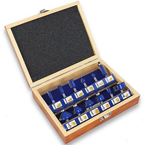 S&R 12 Frese per Scanalature Legno Duro, medio e Morbido Codolo 8 mm. Punte per legno Professionali in acciaio forgiato HM