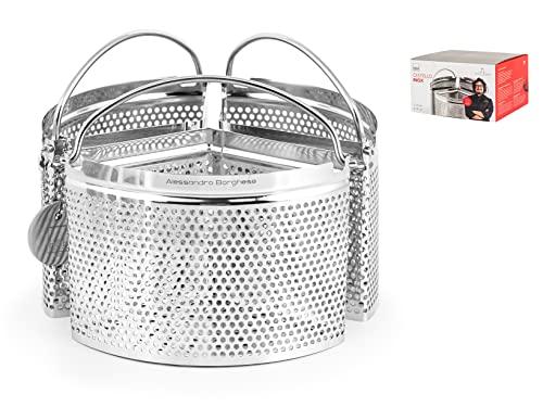 H&H Alessandro Borghese – Cestello in Acciaio Inox a 3 Spicchi, Ø18 cm, Design Elegante, Lavabile in Lavastoviglie, Linea Il Lusso della Semplicità