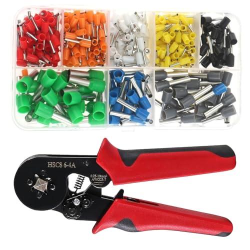 Kit di utensili per crimpatura con ghiera AWG23-7 kit di crimpatura a cricchetto autoregolabile, set di pinze con 400 terminali per cavi, connettori a crimpare terminali con puntali terminali