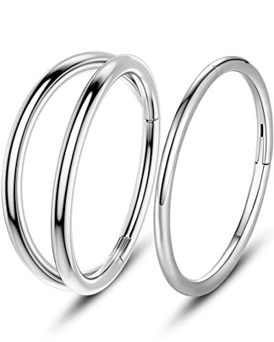 OUFER 2 pz Piercing Helix Conch Hoop Ring Cartilagine Orecchini Argento 16G Trago Daith Rook Snug Anello Hinged Acciaio Chirurgico Septum Clicker Nostril Naso Labbro Labret 8mm Gioielli