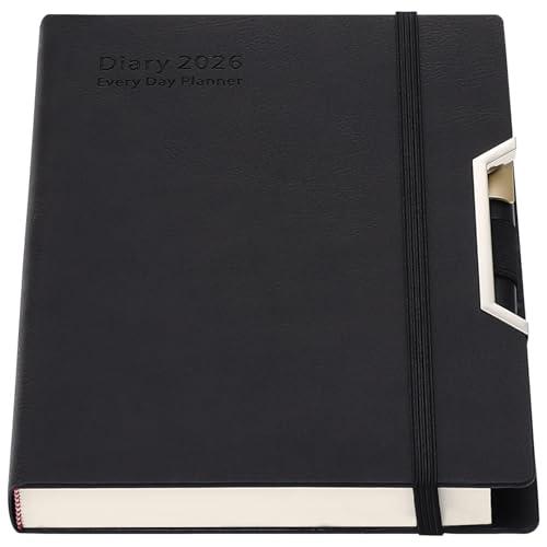 Agenda accademica 2026, giorno per pagina, copertina rigida, organizzata da gennaio 2026 a dicembre 2026, agenda giornaliera mensile A5, con linguette mensili, tasca interna, penna, passante per penna