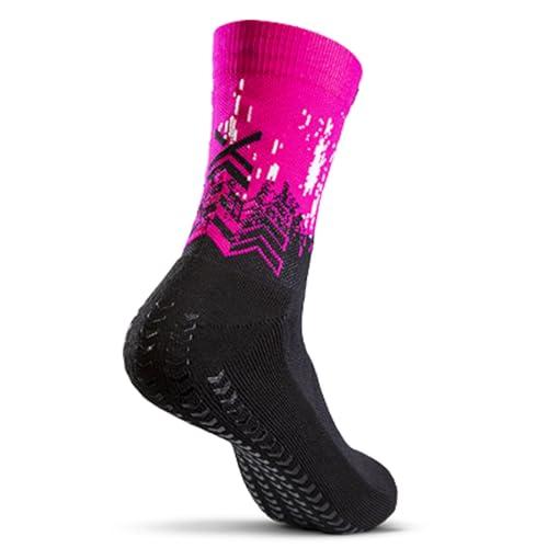 GEARXPro - Calze Padel Professionali - Massima Stabilità e Aumento Performance - Riduzione Distorsioni - Protezione Tallone - Made in Italy (IT, Testo, S, Regular, Regular, Black Fluo Fuchsia)