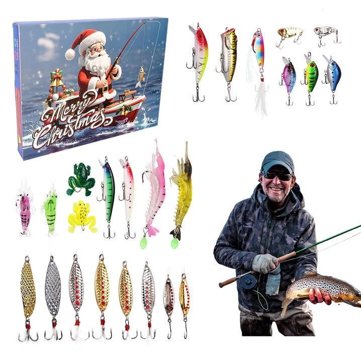Calendario Avvento Pesca 2025 Uomo, Natale Calendario Dell'Avvento, Set Di 24 Esche Da Pescatore, Calendario Di Natale per Adulti, Regalo Di Pescamare per Bambini Ragazzi Ragazzi Adolescenti