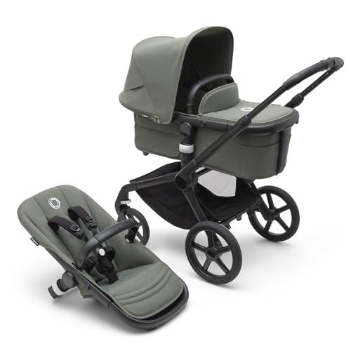 Bugaboo Fox 5, Passeggino Multi-Terreno 2 in 1 per Bambini, Chiusura Facile, Navicella Spaziosa, Seduta da Bambino Estensibile, Manovrabile con 1 Sola Mano, Telaio Nero e Cappottina Forest Green