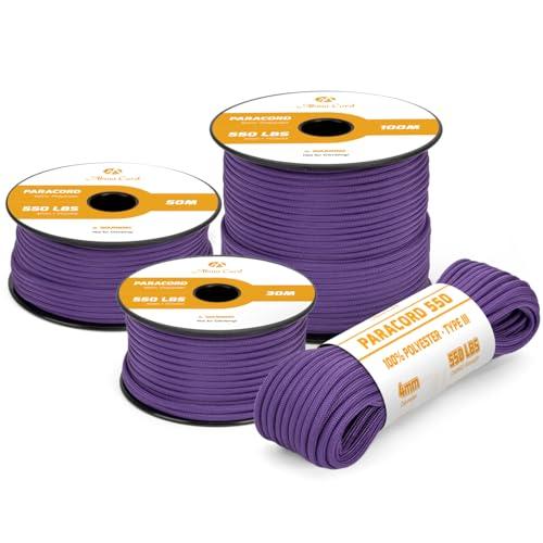 Abma Cord Paracord 4mm 15m Corda Paracord 550 Tipo III 7 Fili per All'aperto, Sopravvivenza, Campeggio, Fai Da Te - Max. 250 kg - Viola