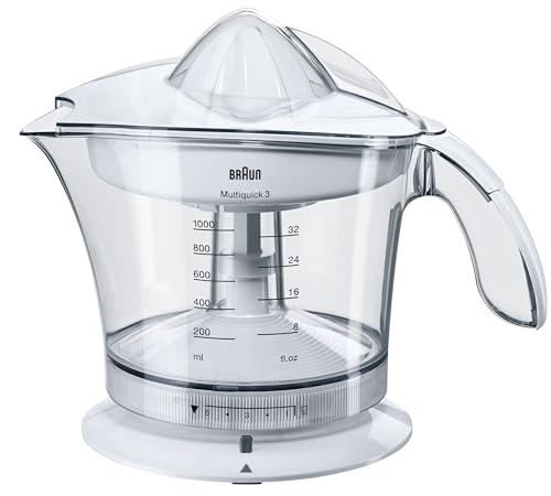 Braun MPZ9 MultiQuick 3 Spremiagrumi, doppia rotazione, caraffa graduata e trasparente da 1L, dotato di coperchio trasparente, pratico beccuccio, Base antiscivolo, Avvolgicavo, Potenza 20W, Bianco