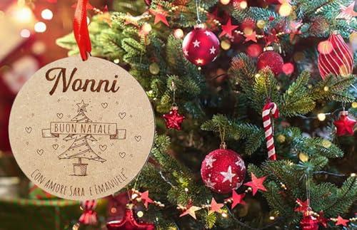 Palline di Natale in Legno Personalizzate per Nonni, Buon Natale con Dedica, 3 modelli fra cui scegliere -idea regalo di Natale Nonna, Nonno, Nonna (albero di Natale con dedica personalizzata)