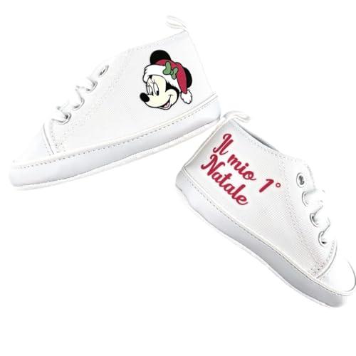 Scarpine Natalizie Neonato, Scarpette Personalizzate Bambino e Bambina con Stampa il Mio Primo Natale, Scarpe da Culla (Topolina, 17)