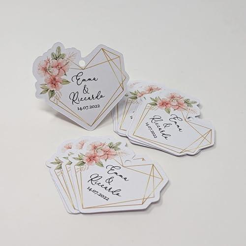 Cartellini Forati Personalizzabili con Nomi e Data per Bomboniere Eventi, Tag per Matrimonio, Battesimo e Occasioni Speciali, Set 30 Pezzi Realizzati a Mano in Italia, NO TESTI LUNGHI