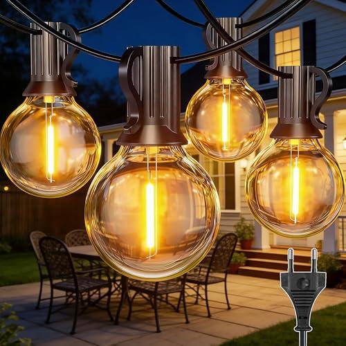 HeiPard Catena Luminosa Esterno, 10M Luci da Esterno Giardino con 15+1 G40 LED Bianco Caldo Luminose Lucine Esterni per Terrazzo Balcone Patio Festa