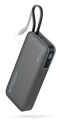 CUKTECH 45W 20000mAh Power Bank con Cavi Integrati, Ricarica Rapida Batteria Esterna con 2 Porte, Display Digitale, USB C Caricatore Portatile Caricabatterie per MacBook Air, Galaxy S23, iPhone 17 Pro
