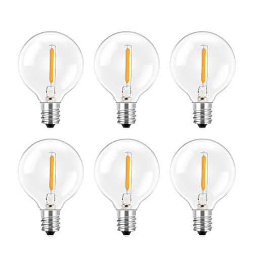 SCNNC 1W Lampadine LED G40 E12 Esterno Ricambi 220V, IP54 Impermeabili 100LM 2700K, Equivalente Incandescenza 10W, Globe G40 LED Filamento Lampadina di Ricambio per Catena Luminosa Stringhe, 6 Pezzi