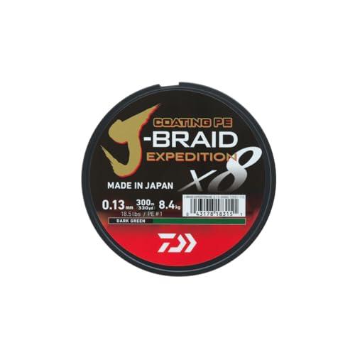 DAIWA J-Braid Expedition X8E, 0,13mm, 8,4kg/18,5lbs, 150m, Dark Green/Verde Scuro, Lenza Intrecciata, 12551-013