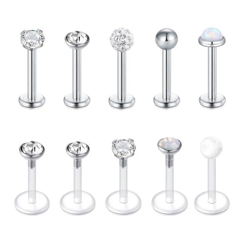 MODRSA 16G Chiaro Acrilico & Acciaio Inossidabile Piercing Labbro Anello Stud Labret Piercing Orecchio Trago Helix Bioflex Retainer Palla Gioielli 8MM Barra