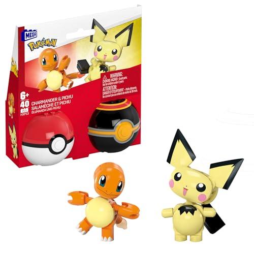 MEGA Pokémon - Set Poké Balls con Charmander e Pichu, set da costruire con 40 pezzi, apri le Poké Balls e costruisci i 2 personaggi Pokémon inclusi, giocattolo per bambini, 6+ anni, HXP13