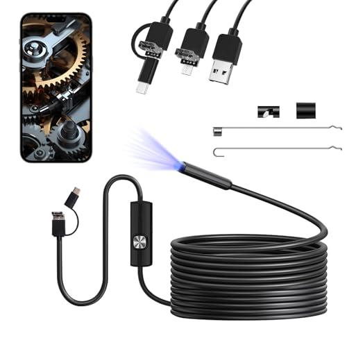 LAIVIYA Endoscopio per Smartphone, Alta Definizione Telecamera Endoscopio Impermeabile IP67, Telecamera Endoscopica con 6 LED, Sonda telecamera con Cavo Semirigido da 5 M, per Android
