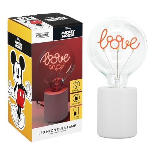 Paladone, Lampada con lampadina neon a LED decorativa con Topolino della Disney, con lampadina in vetro E27, regalo da collezione con licenza ufficiale, luce divertente per camere da letto e case