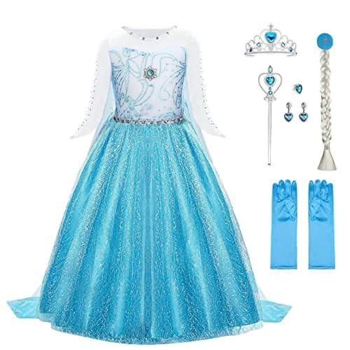 URAQT Costume Bambina, Set da Costume con 6 Principessa Accessori, Abito Fantasia Vestito per Carnevale Cosplay Party Halloween Natale, 110CM