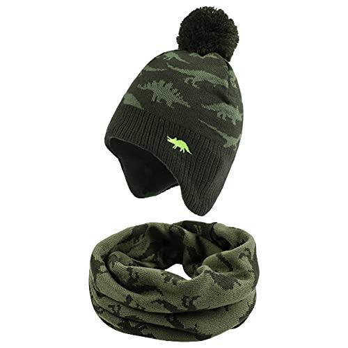 XIAOHAWANG Cappello Dinosauro Sciarpa Cappello Invernale per Bambino Ragazzo Ragazza Cappello Autunnale Riscaldante da 0 a 7 Anni (Cappello+Sciarpa, 4-7 Anni)