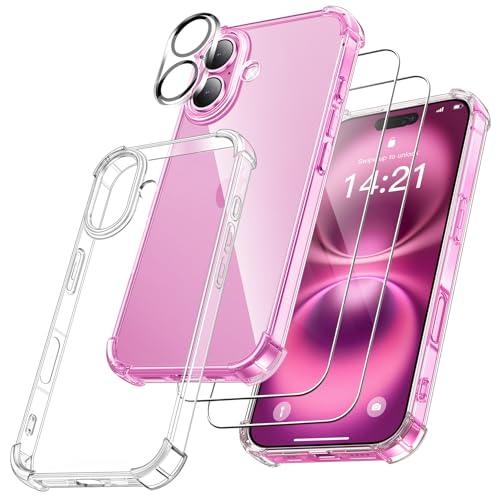 FLLAO 4 in 1 Cover per iPhone 16 Custodia con 2 Pellicola Vetro Temperato e 1 Fotocamera Protettiva, [Cuscino d'aria integrato] Antiurto Antigraffio Morbido TPU Bumper Protection Cover iPhone 16